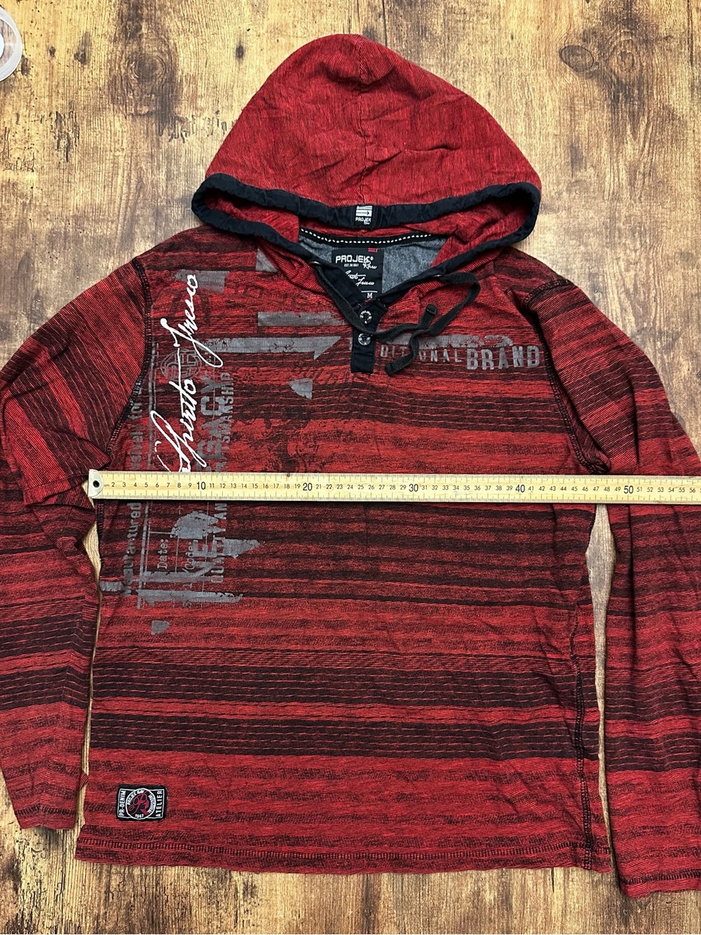 Men's Red Striped Hooded Long-Sleeve Pullover